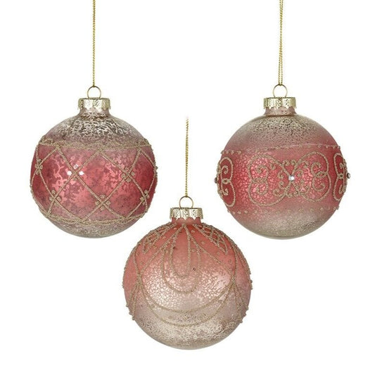 Glass Hanging Bauble Pink - Set of 3