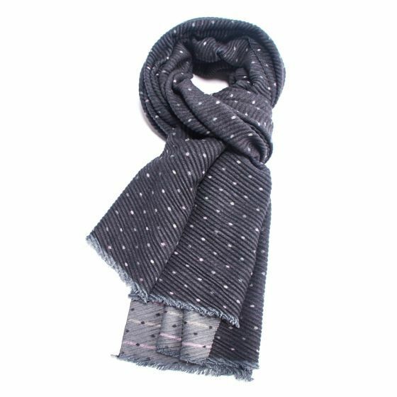 Two Tone Grey Pleated Tiny Dots Scarf
