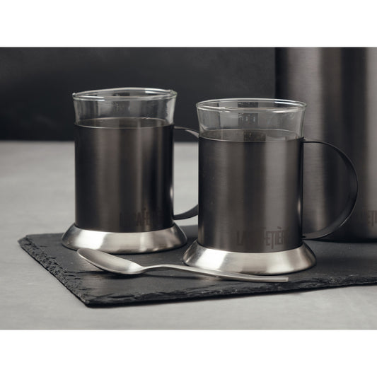 La Cafetiere Edited Set Of 2 Glass Cups Gun Metal Grey