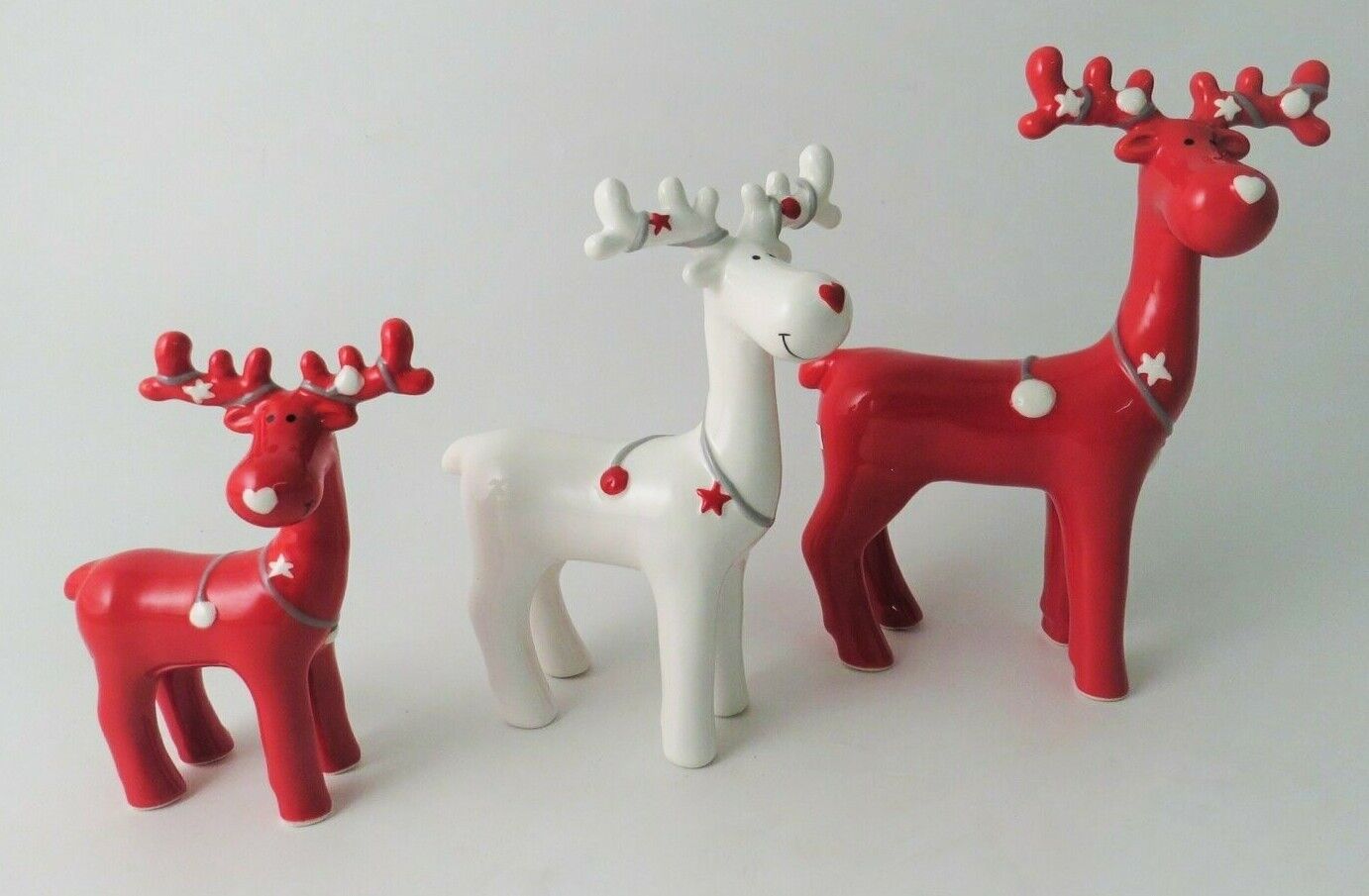 Red or White Ceramic Reindeer Christmas Decorations