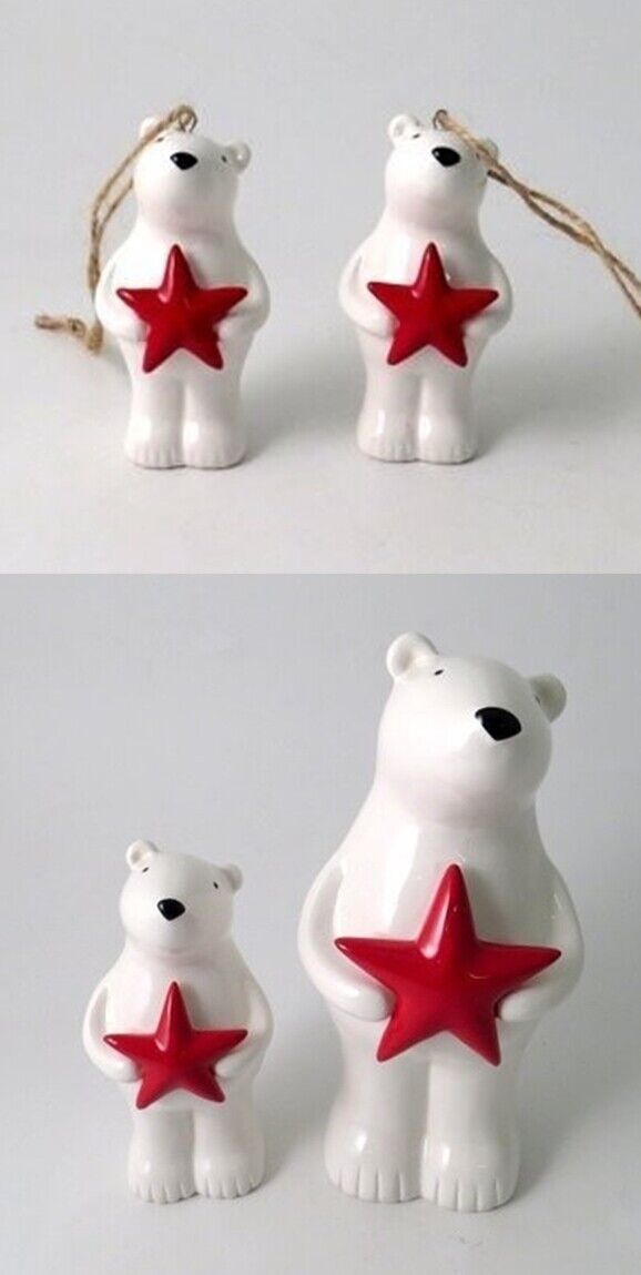 White Polar Bear with Red Star Christmas Decoration - Different Sizes