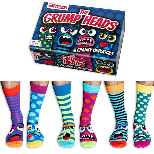 United Oddsocks Grump Heads 6 Odd Socks Gift Box - Mens Size 6-11