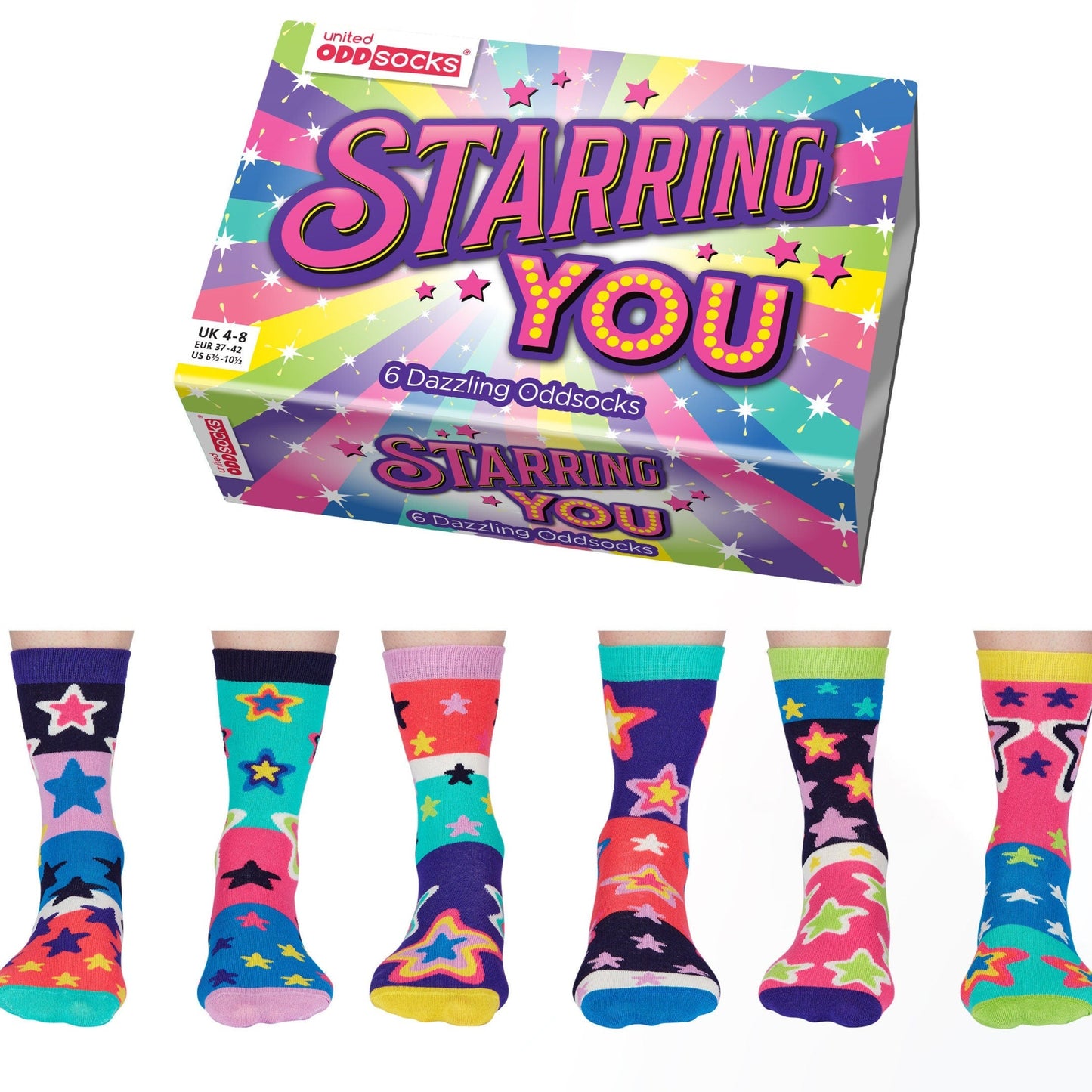 United Oddsocks STARRING YOU 6 Odd Socks Gift Box-Ladies Size 4-8