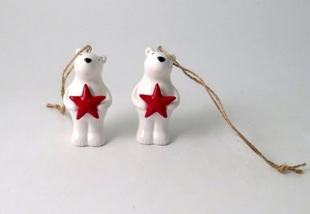 White Polar Bear with Red Star Christmas Decoration - Different Sizes