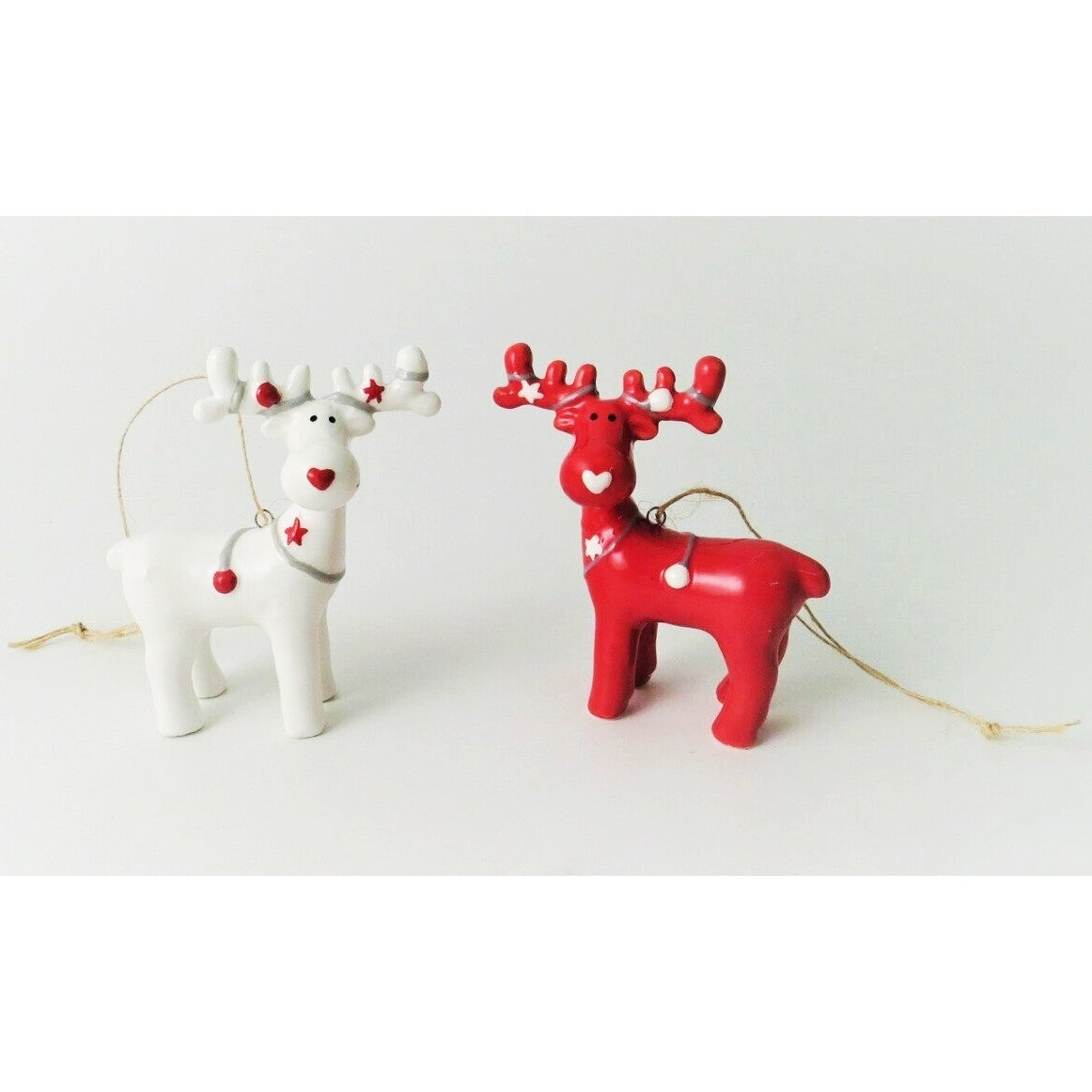 Red or White Ceramic Hanging Reindeer Christmas Decoration
