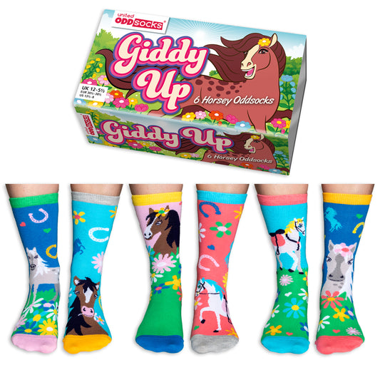 United Oddsocks Giddy Up Set Of 6 Girls Socks UK Size 12-5.5