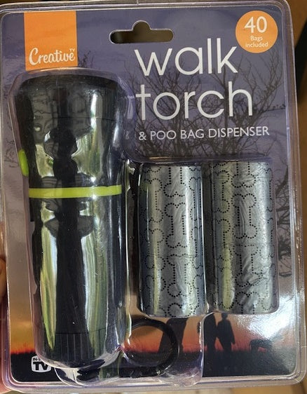 Walk Torch - Dog Walking Torch in Black with Poo Bags