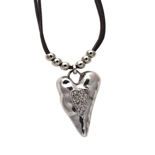Long Heart Pendant Necklace with Diamonte