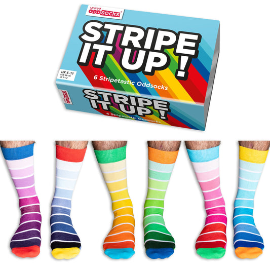 United Oddsocks STRIPE IT UP 6 Odd Socks Gift Box - Mens Size 6-11