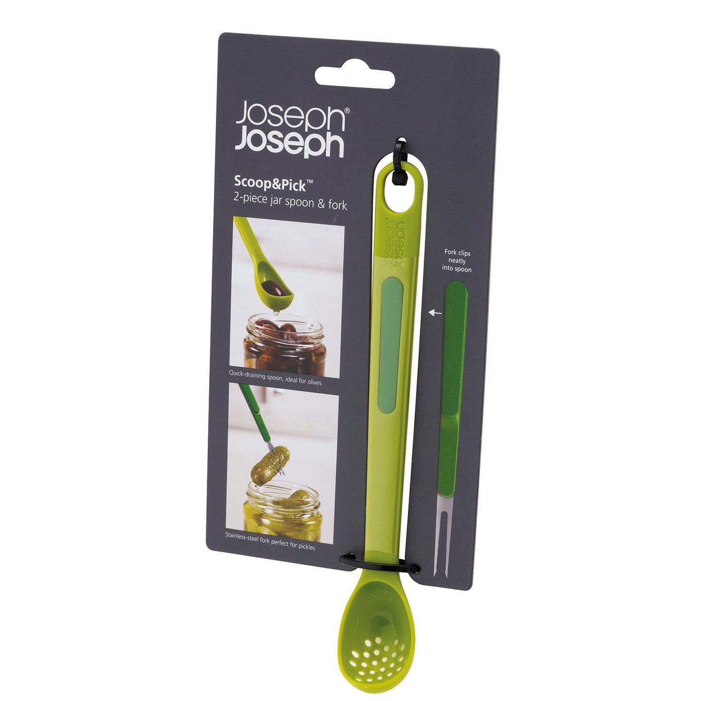 Joseph Joseph 2-Piece Scoop and Pick Jar Spoon and Fork - Green