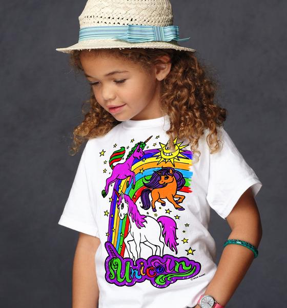 Splat Planet Colour In Children's T-Shirt - Unicorn - Pens Included