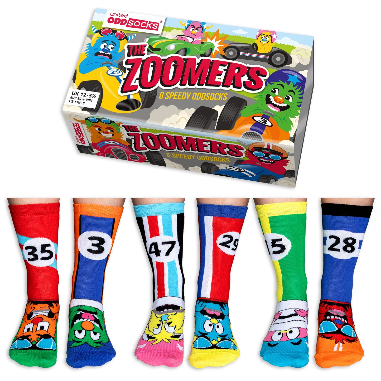 United Oddsocks "The Zoomers" Kids Set Of 6 Odd Socks