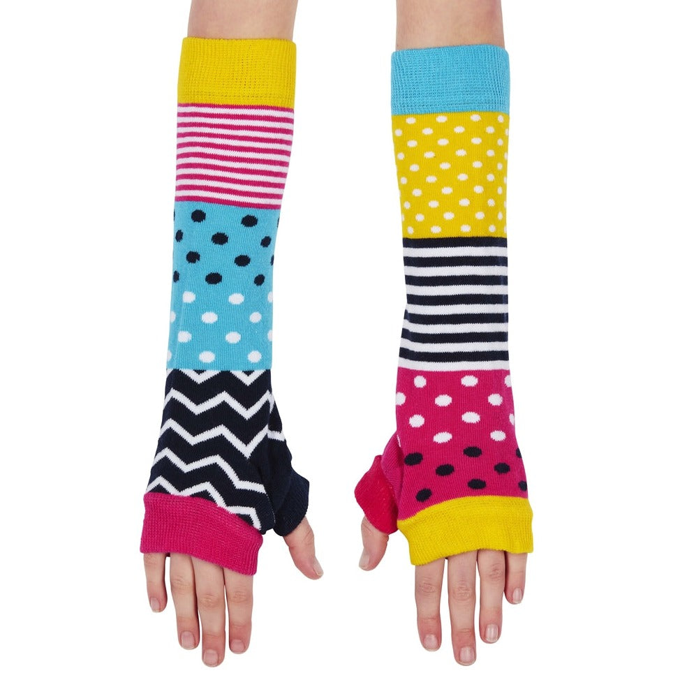 Ladies Girls Mis Match Long Arm Warmers Multi Coloured Arm Mix