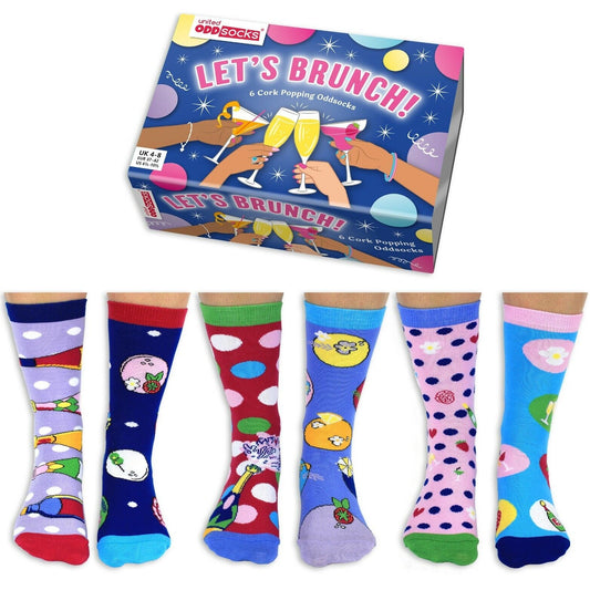 United Oddsocks LETS'S BRUNCH 6 Odd Socks Gift Box-Ladies Size 4-8