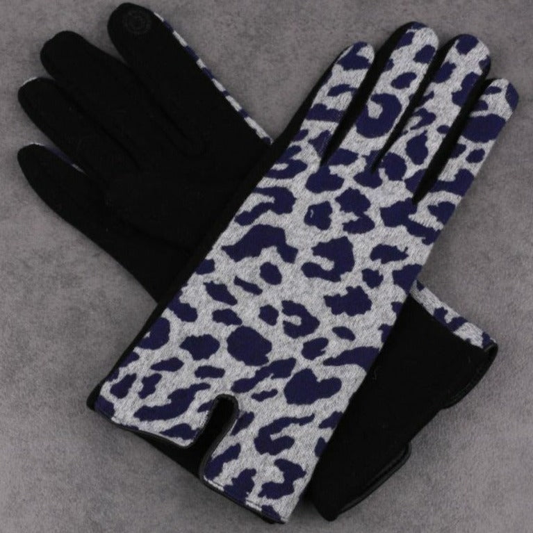 Leopard Print Gloves by Zelly - Navy