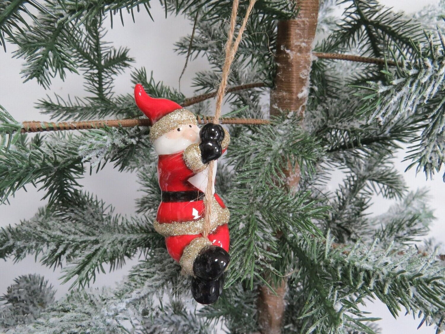 Ceramic Santa on a Rope Hanging Christmas Decoration