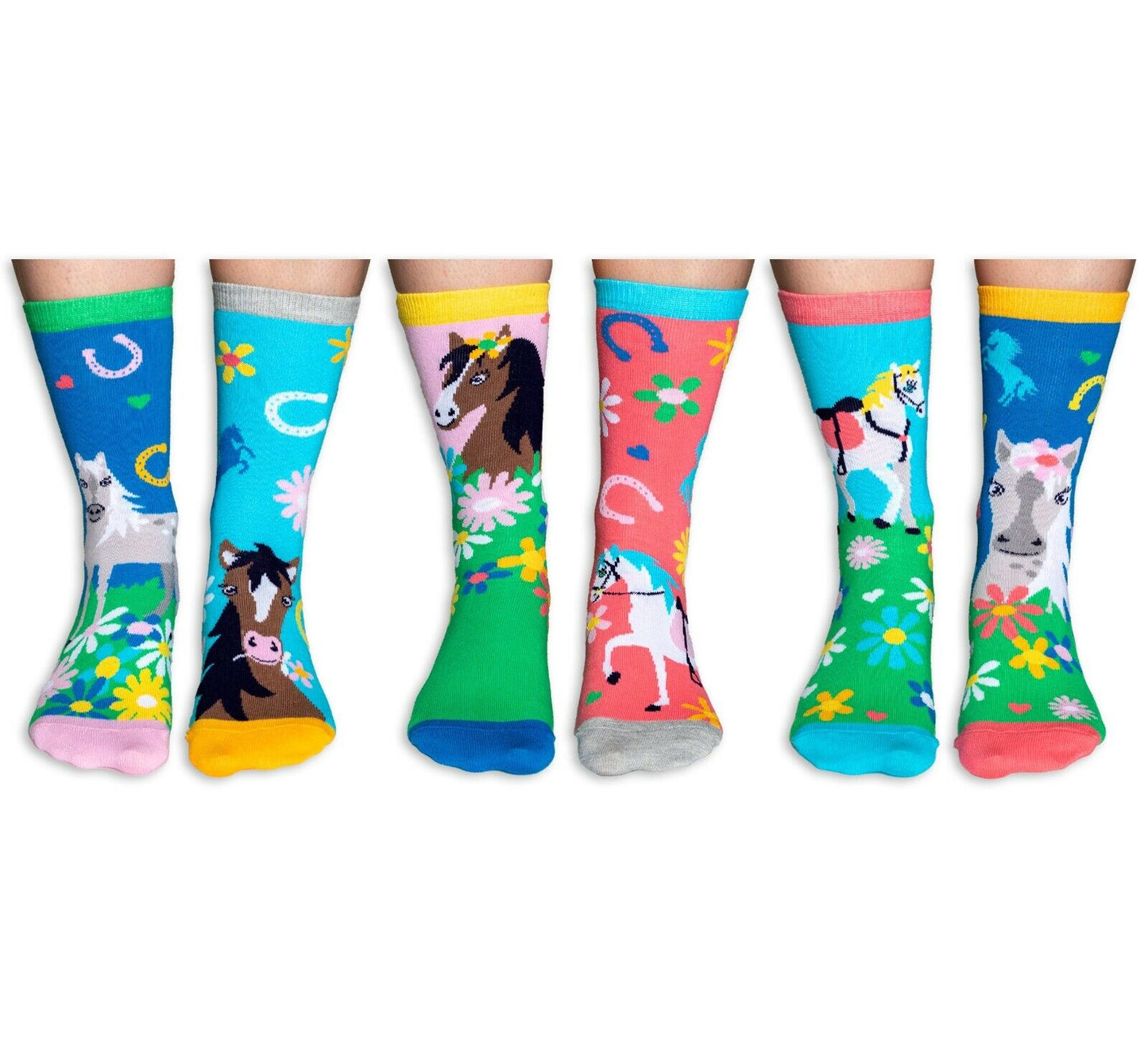 United Oddsocks Giddy Up Set Of 6 Girls Socks UK Size 12-5.5