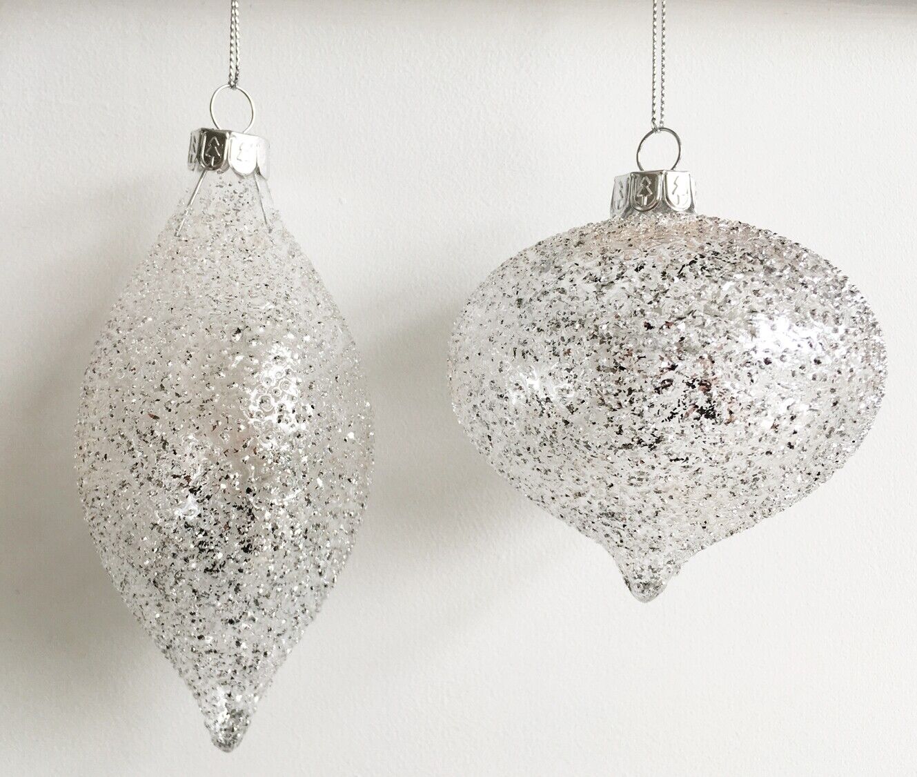 Set of 2 Clear Christmas Baubles with Silver Sandblast Glitter Detail