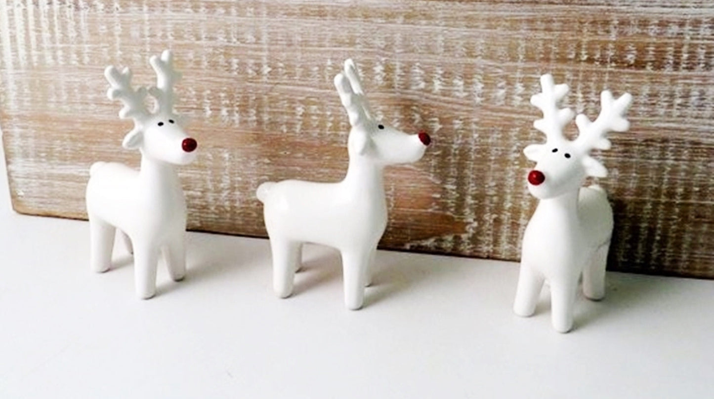 White Ceramic Ceramic Reindeer with Red Nose