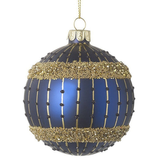 Blue Glass Bauble With Gold Glitter - Christmas Decoration