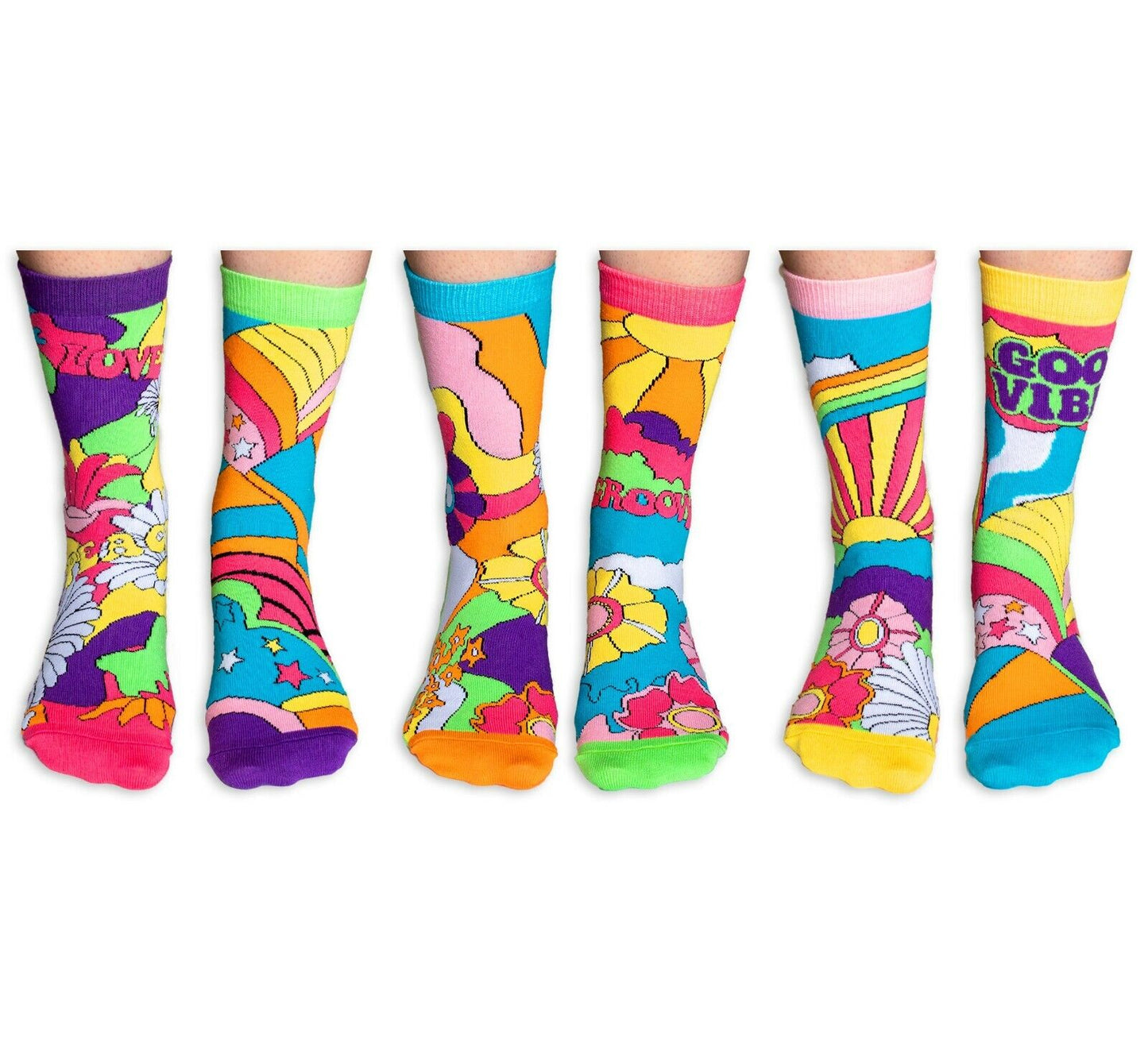 United Oddsocks  Hippy Go Lucky 6 Odd Socks Gift Box-Ladies Size 4-8