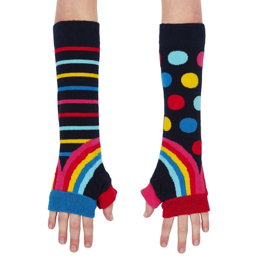 Ladies Girls Mis Match Long Arm Warmers Rainbow