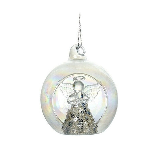 Clear Glass Bauble with Angel Christmas Tree Decoration