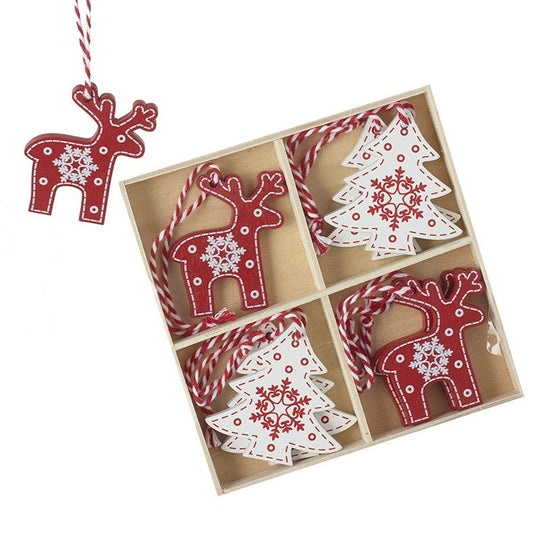 Wooden Reindeer & Christmas Tree Hanging Decorations
