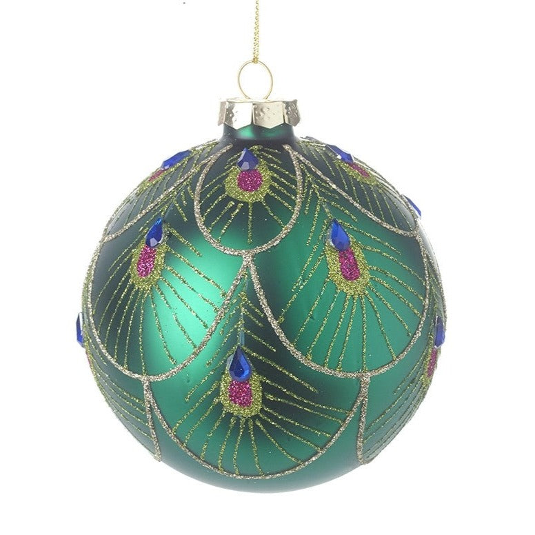 Green Peacock Feather Decorated Christmas Bauble