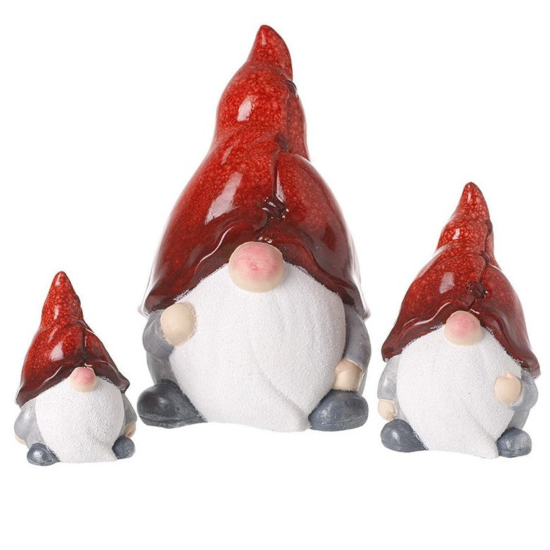 Ceramic Gonk Family In Red Hats Set of 3