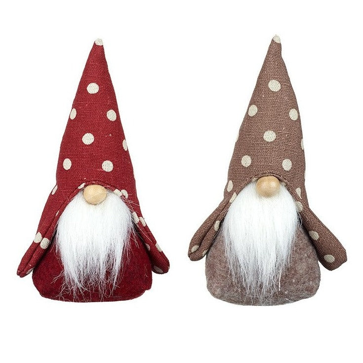 Red And Brown Spotted Fabric Gonk Christmas Decoration- One of each